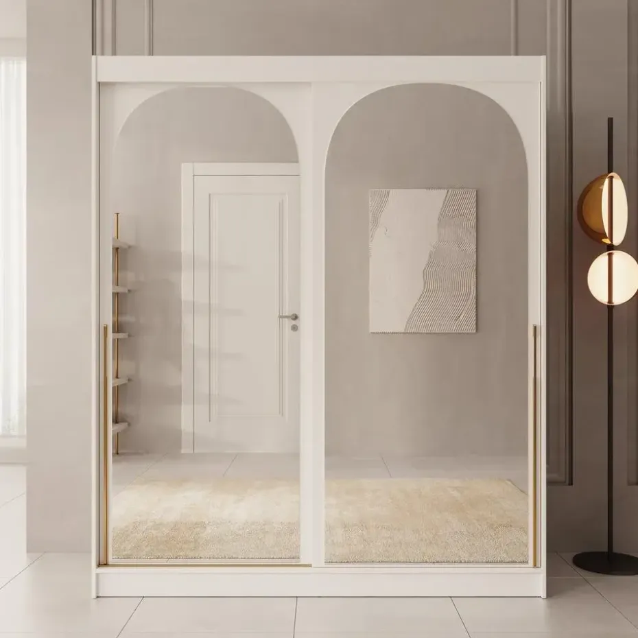 Meubella - Moniq - Kledingkast met 2 schuifdeuren - Wit - 180x65x215 cm