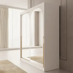 Meubella - Moniq - Kledingkast met 2 schuifdeuren - Wit - 180x65x215 cm