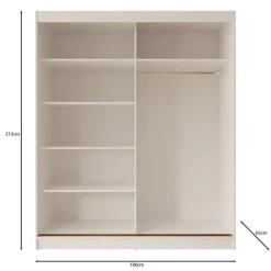 Meubella - Moniq - Kledingkast met 2 schuifdeuren - Wit - 180x65x215 cm