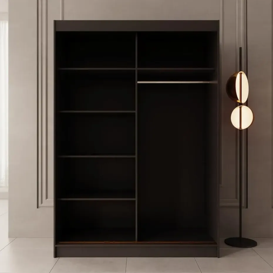 Meubella - Moniq - Kledingkast met schuifdeuren - Zwart - 150x65x215 cm