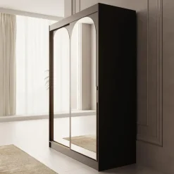 Meubella - Moniq - Kledingkast met schuifdeuren - Zwart - 150x65x215 cm