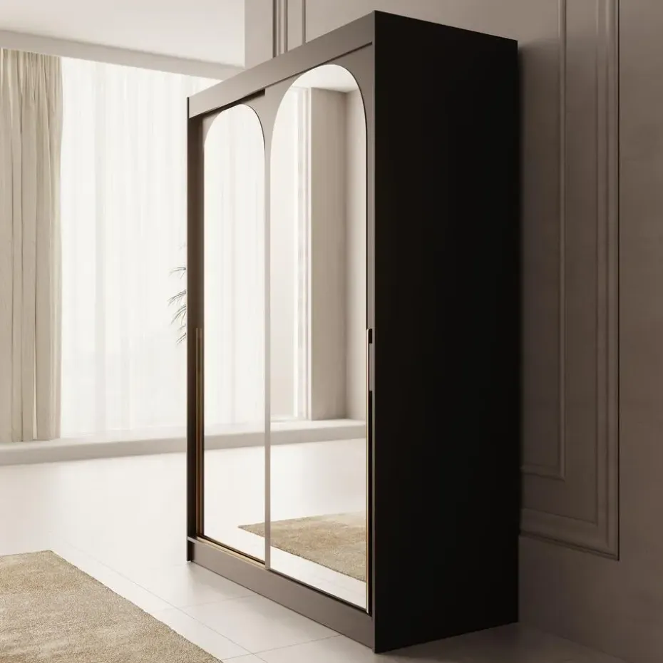 Meubella - Moniq - Kledingkast met schuifdeuren - Zwart - 150x65x215 cm