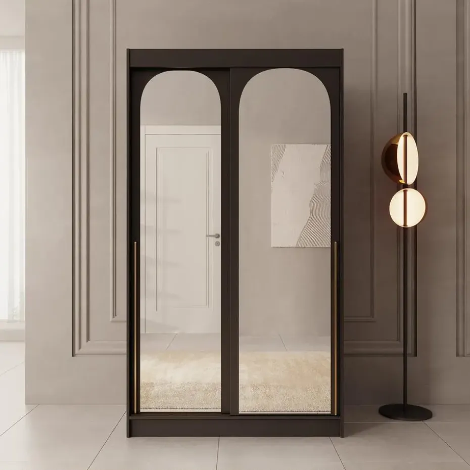 Meubella - Moniq - Kledingkast met 2 schuifdeuren - Zwart - 120x65x215 cm