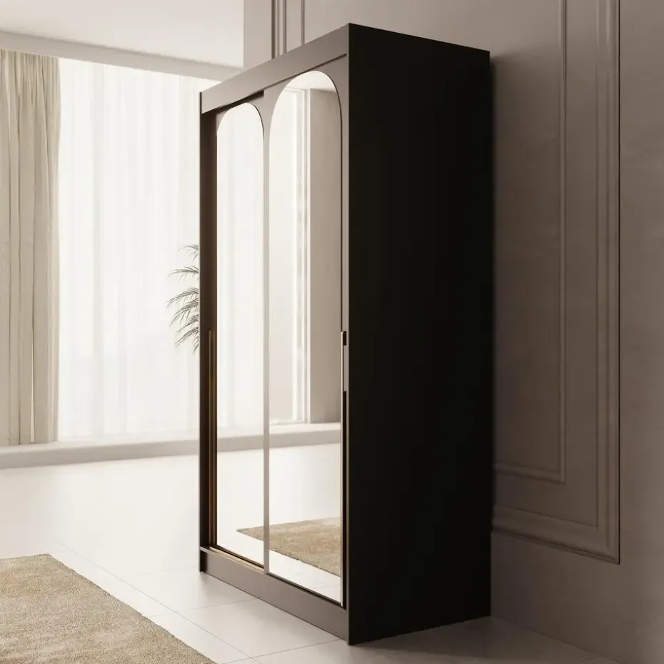 Meubella - Moniq - Kledingkast met 2 schuifdeuren - Zwart - 120x65x215 cm