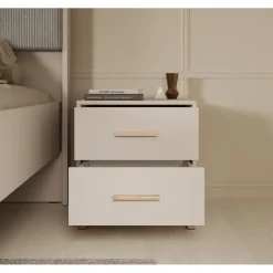 Meubella - Nachtkastje Bahia - Beige - 48 cm - 2 lades