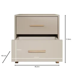 Meubella - Nachtkastje Bahia - Beige - 48 cm - 2 lades