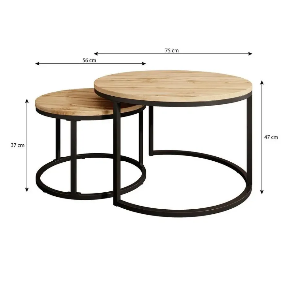 Meubella - Salontafel Ovalo - Mat zwart - set van 2