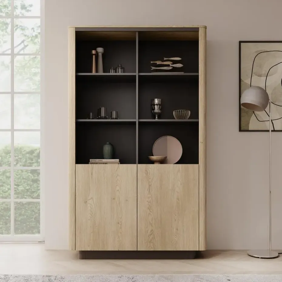 Meubella - Taywan - Boekenkast - Eiken - 113x38x190 cm