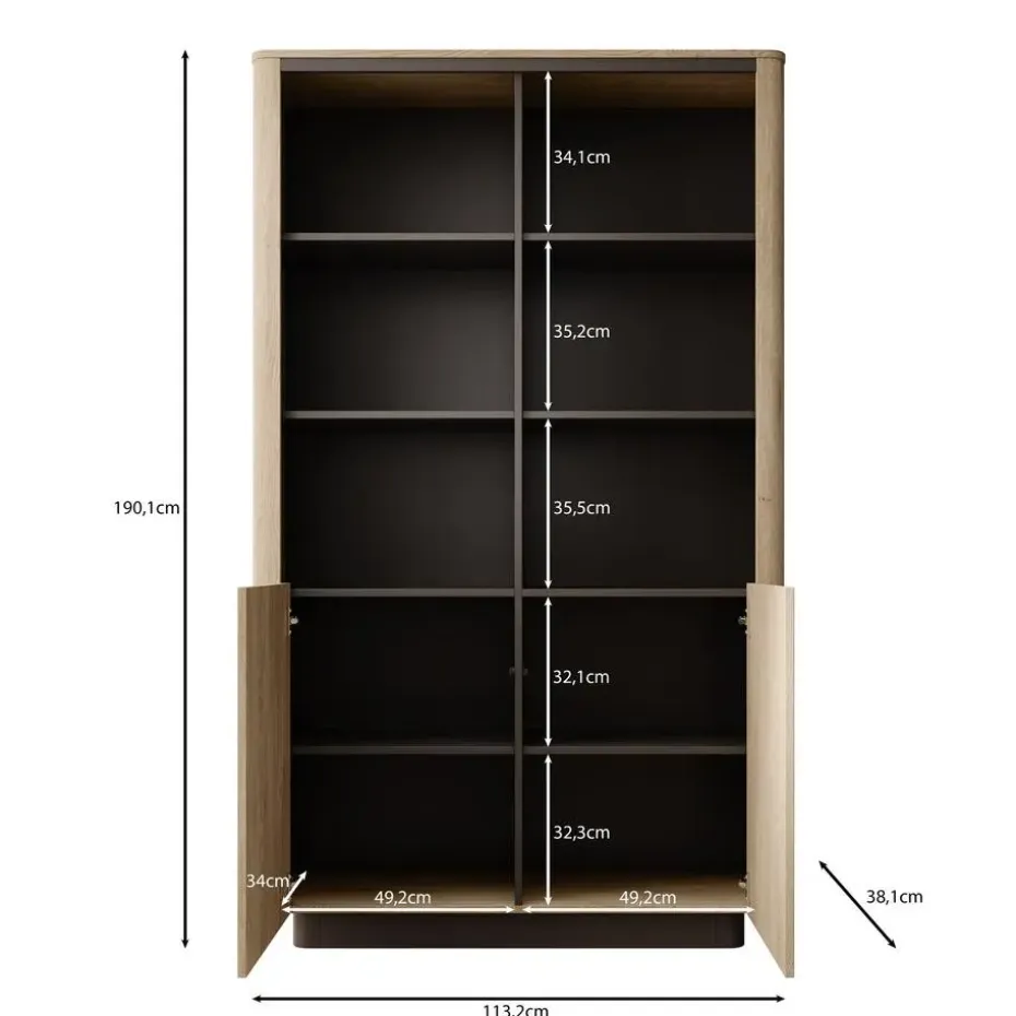 Meubella - Taywan - Boekenkast - Eiken - 113x38x190 cm