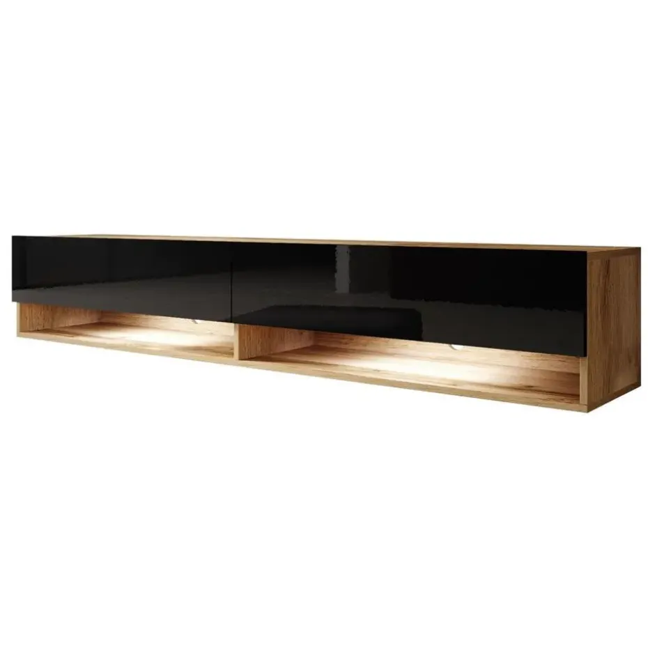 Meubella - TV-Meubel Asino LED - Zwart - Eiken - 180 cm