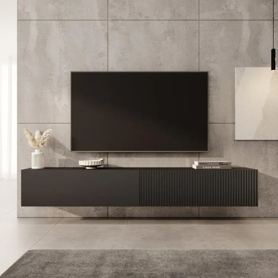Meubella - TV-Meubel Caius - Zwart - 200 cm