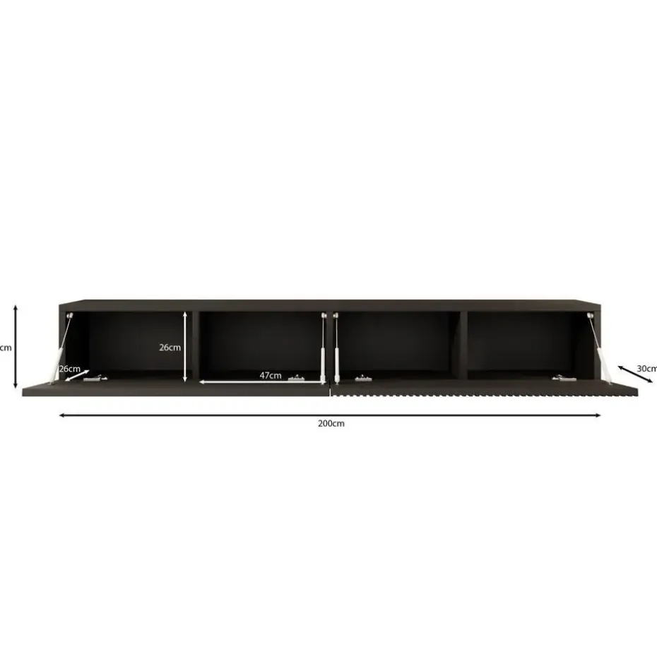 Meubella - TV-Meubel Caius - Zwart - 200 cm