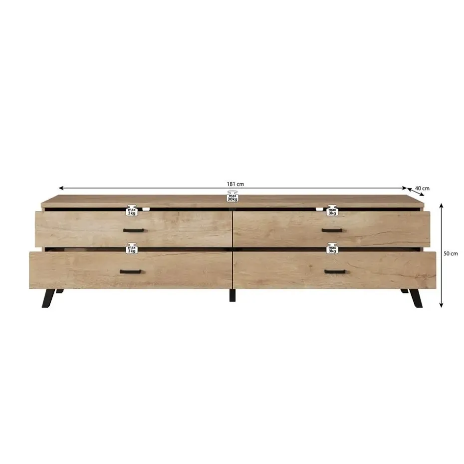 Meubella - TV-Meubel Jenny - Eiken - Zwart - 181 cm