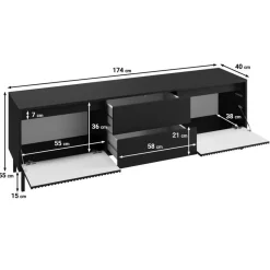 Meubella - TV-Meubel Orvana 2 - Zwart - 174 cm
