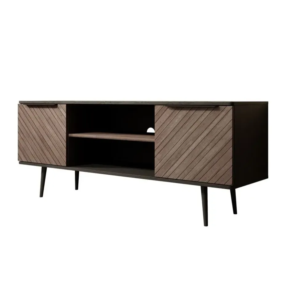 Meubella - TV-Meubel Pedro - Donker eiken - Zwart eiken - 150 cm