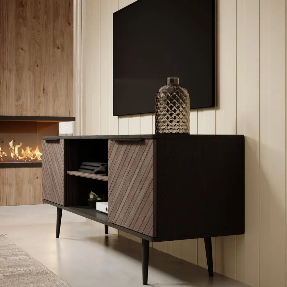 Meubella - TV-Meubel Pedro - Donker eiken - Zwart eiken - 150 cm