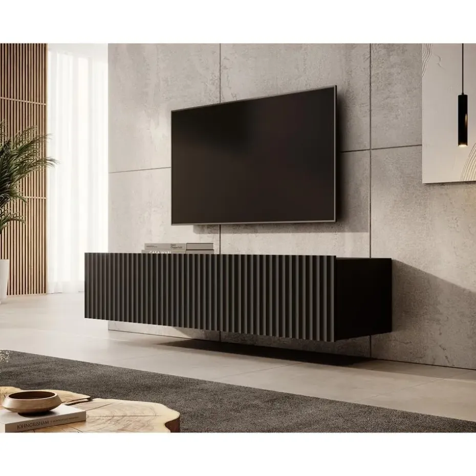 Meubella - TV-Meubel Pepinos - Mat zwart - 150 cm
