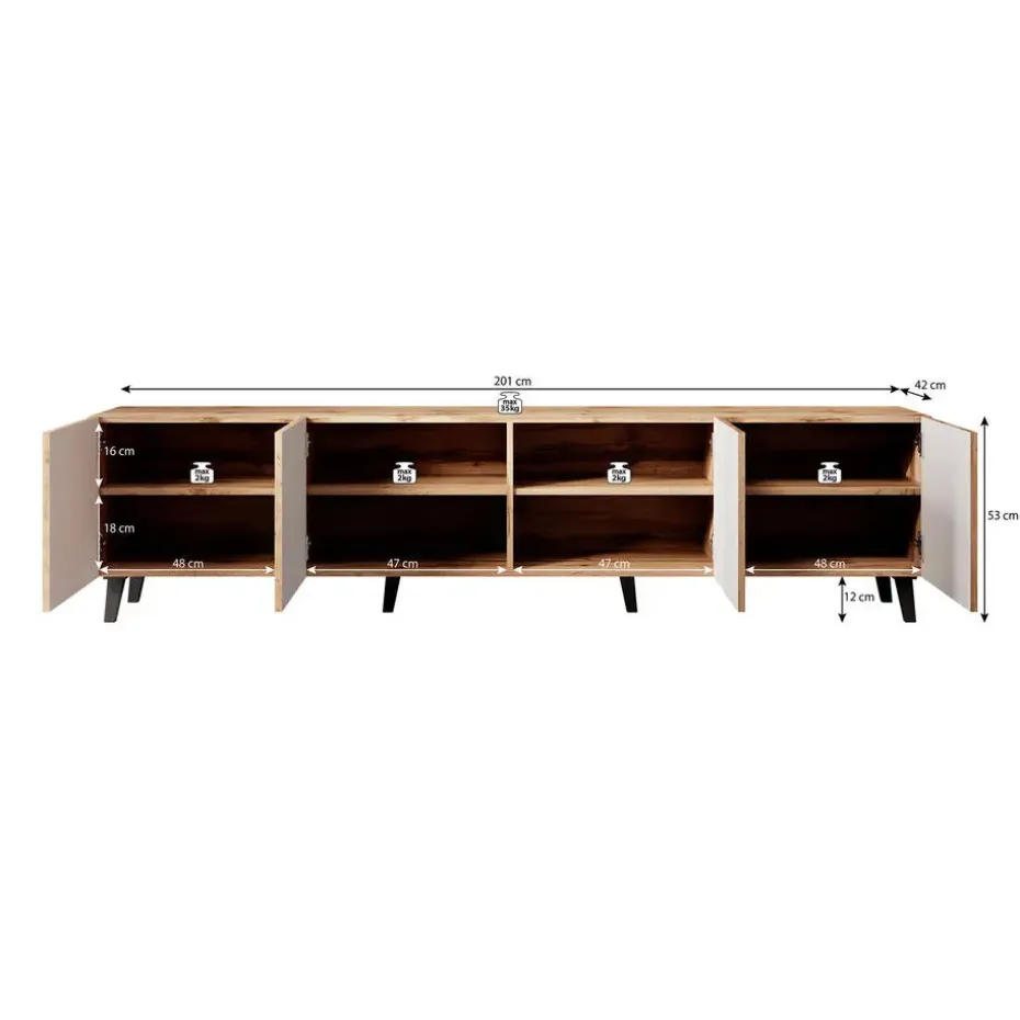 Meubella - TV-Meubel Vintar - Eiken - 200 cm