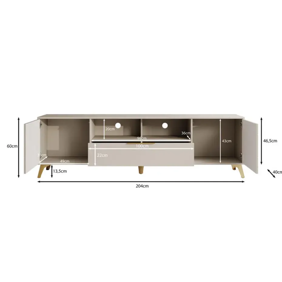 Meubella - TV-Meubel Xiano - Beige - 203 cm