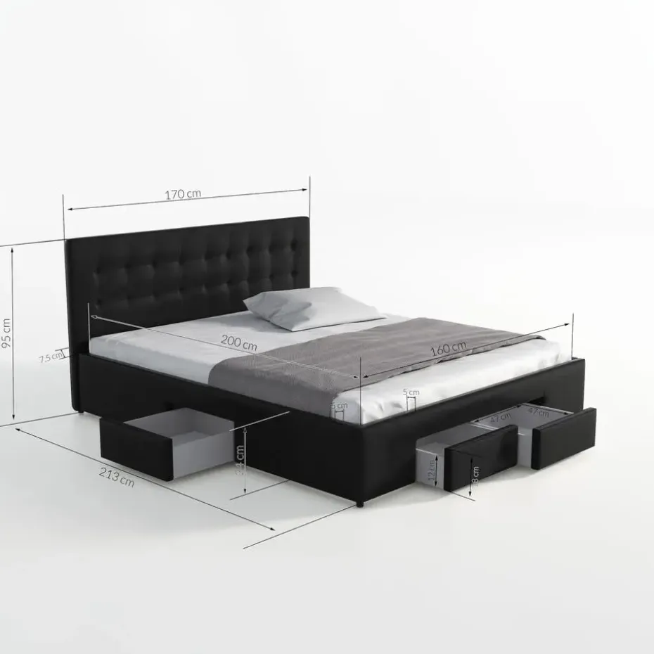Meubella - Tweepersoonsbed Milo - Zwart - 160x200 cm
