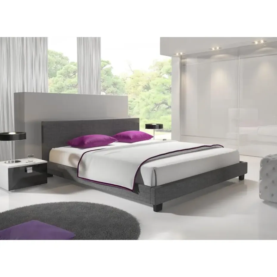 Meubella - Tweepersoonsbed George - Grijs - Stof - 180x200 cm