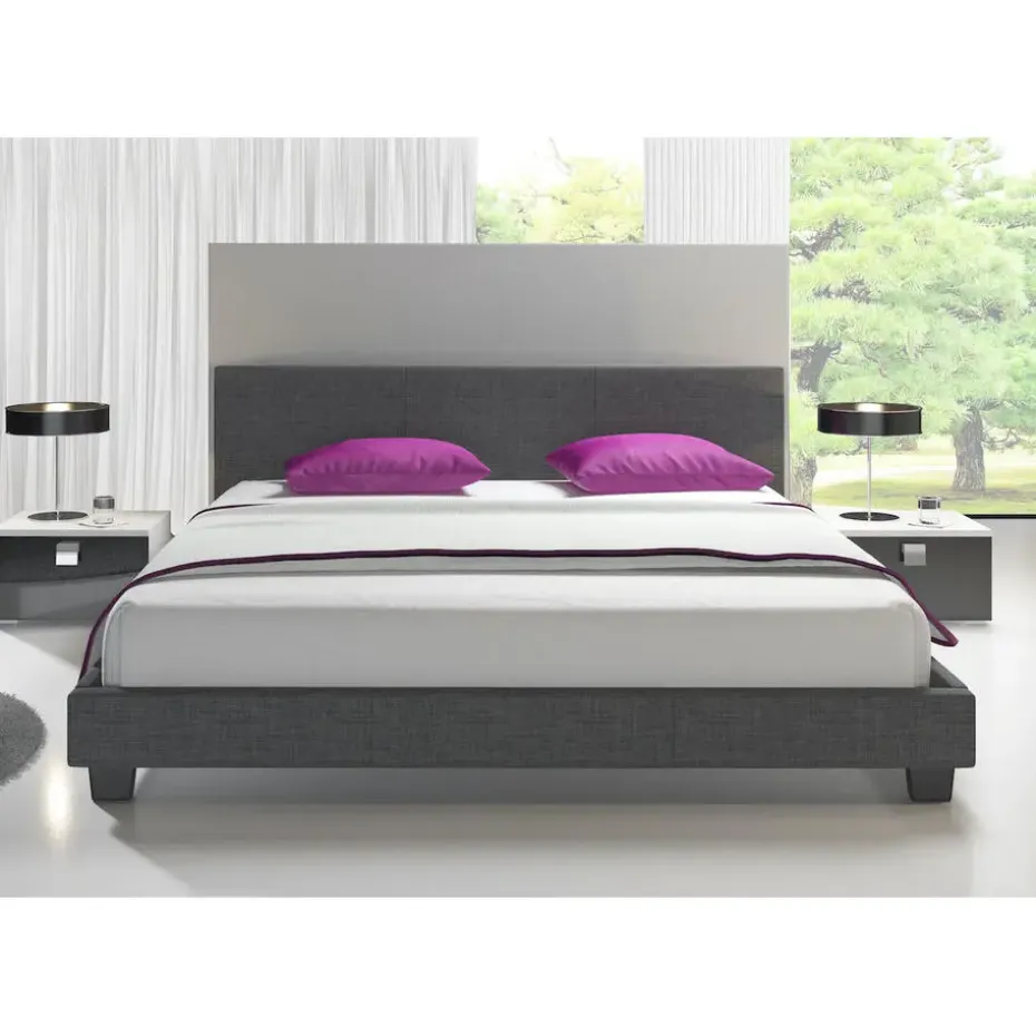 Meubella - Tweepersoonsbed George - Grijs - Stof - 180x200 cm