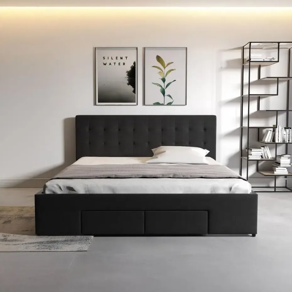 Meubella - Tweepersoonsbed Milo - Zwart - 180x200 cm