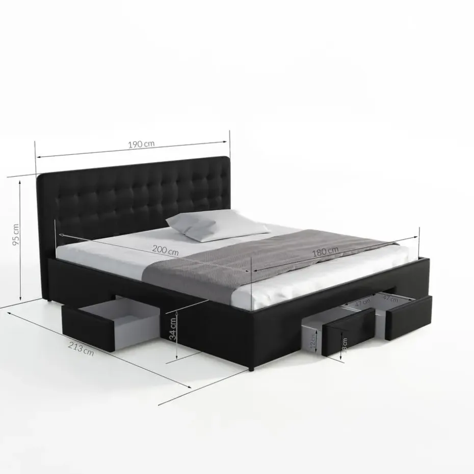 Meubella - Tweepersoonsbed Milo - Zwart - 180x200 cm