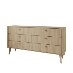 Meubella - Voorne - Ladekast met 6 lades - Eiken - 163x38x83 cm