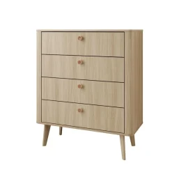 Meubella - Voorne - Ladekast 4 lades - Eiken - 88x38x103 cm