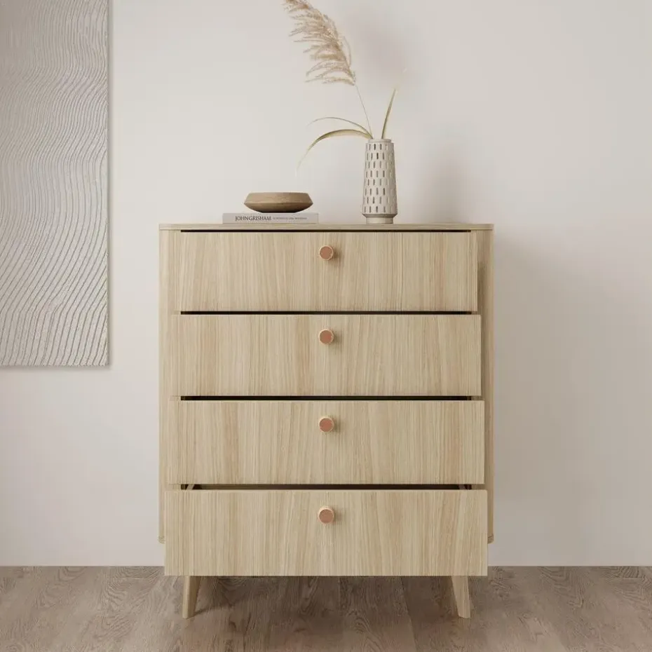 Meubella - Voorne - Ladekast 4 lades - Eiken - 88x38x103 cm