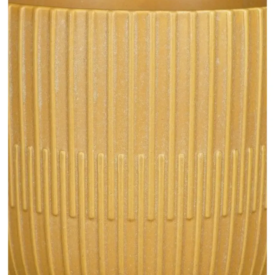 Mica Decorations - Plantenpot - okergeel - stripes - D10 x H9 cm