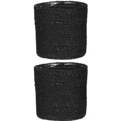 Mica Decorations Bloempot - rotan - zwart - jute - 14 x 14 cm