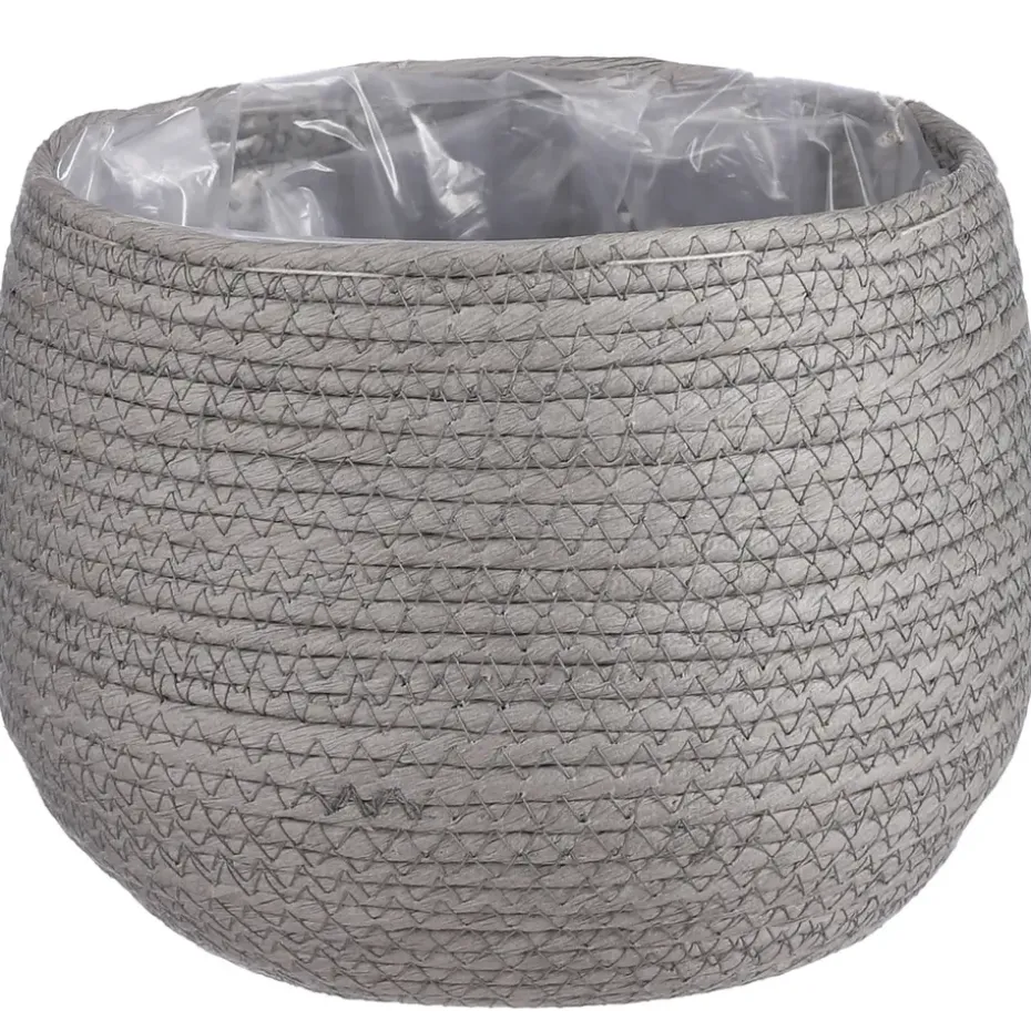 Mica Decorations Bloempot - rotan - grijs - jute - 22 x 19 cm