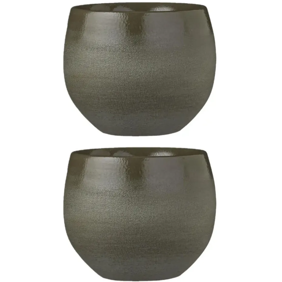 Mica Decorations Bloempot - donkergroen - keramiek - 16 x 13 cm