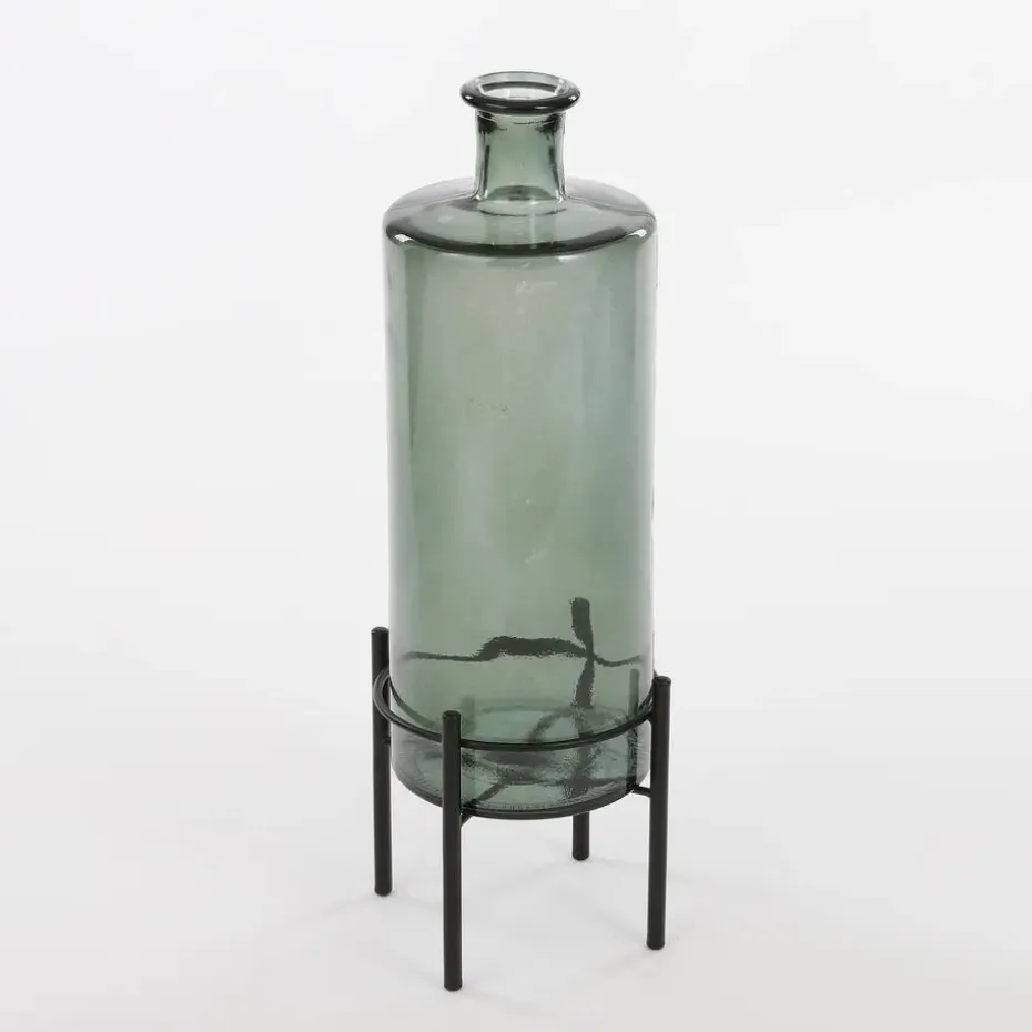 Mica Decorations Guan Glazen Fles - H40 x Ø15 cm - Groen