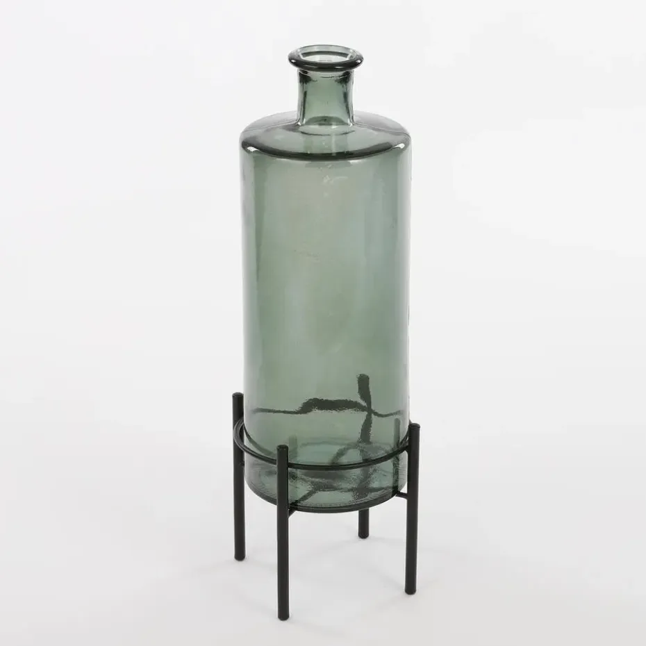 Mica Decorations Guan Glazen Fles - H40 x Ø15 cm - Groen