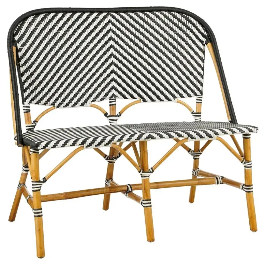 Mica Decorations Mandox Bank - L98 x B60 x H93 cm - Rotan - Zwart, Wit