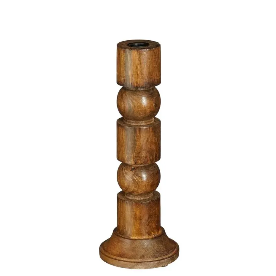 Mica Decorations Philo Kandelaar - H30 x Ø11 cm - Mangohout - Bruin