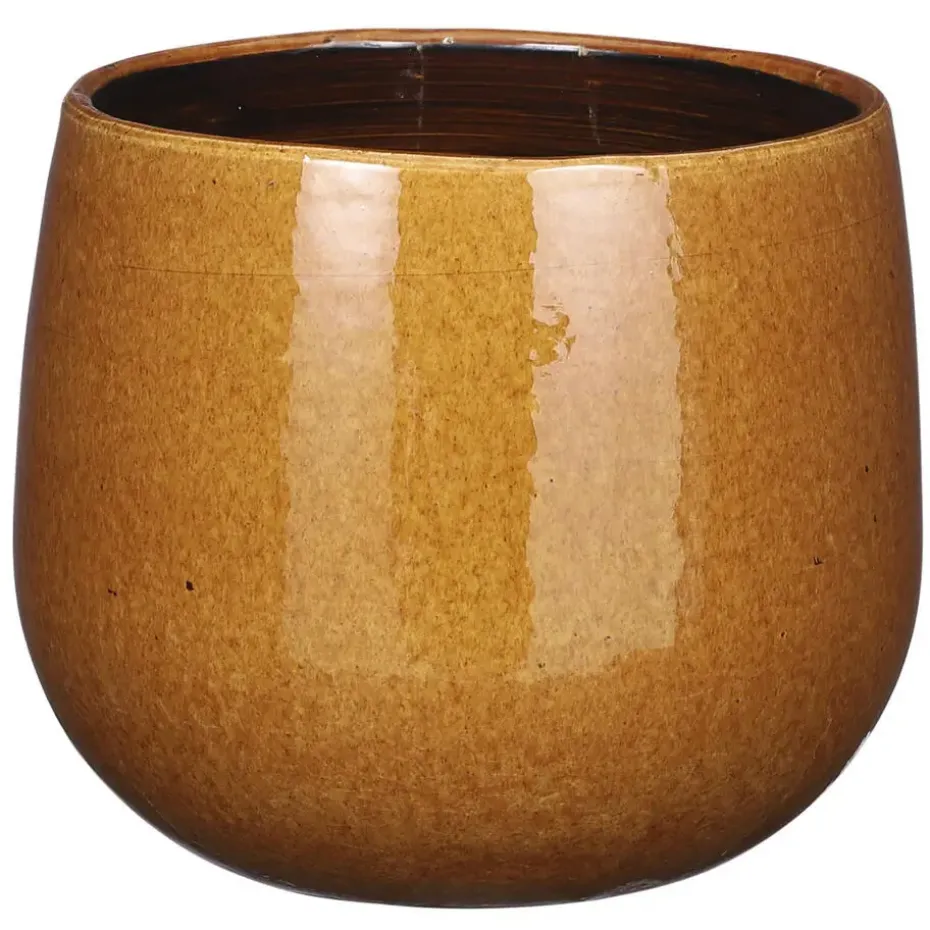 Mica Decorations Plantenpot - keramiek - geel glans - D18/H16 cm