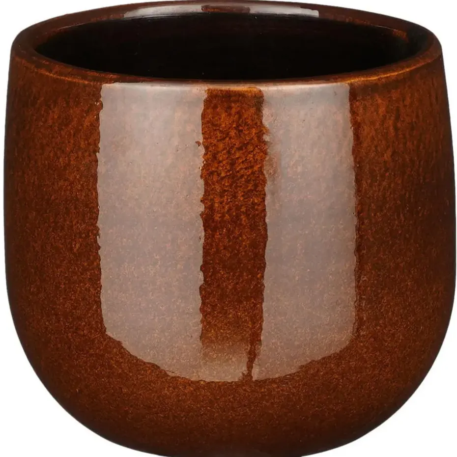 Mica Decorations Plantenpot - keramiek - bruin glans - D14/H12 cm