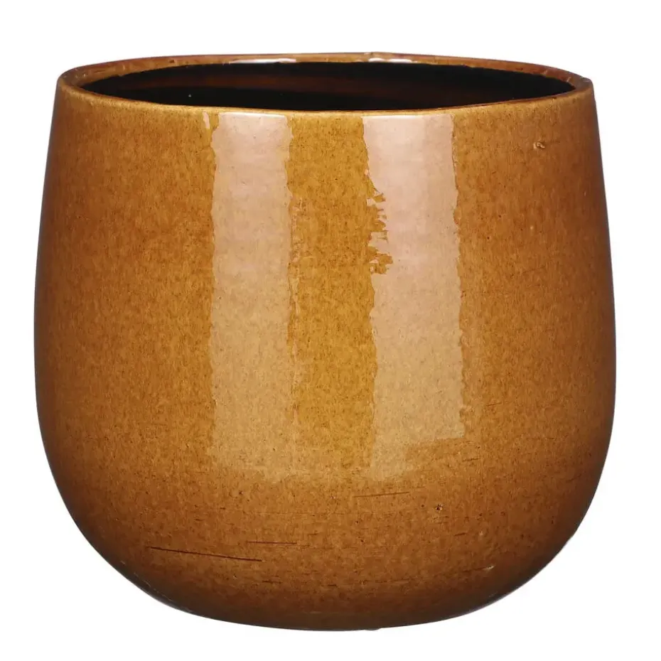 Mica Decorations Plantenpot - keramiek - geel glans - D25/H20 cm