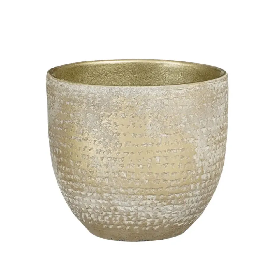 Mica Decorations Plantenpot - terracotta - champagne-wit -16x14cm