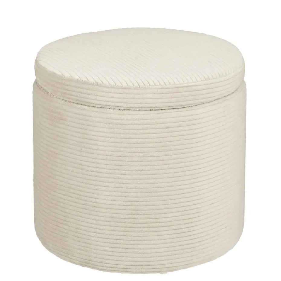 Mica Decorations Poef met Opbergruimte - H41 x Ø42 cm - Off-white