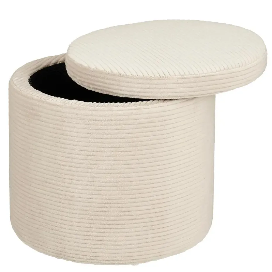 Mica Decorations Poef met Opbergruimte - H41 x Ø42 cm - Off-white