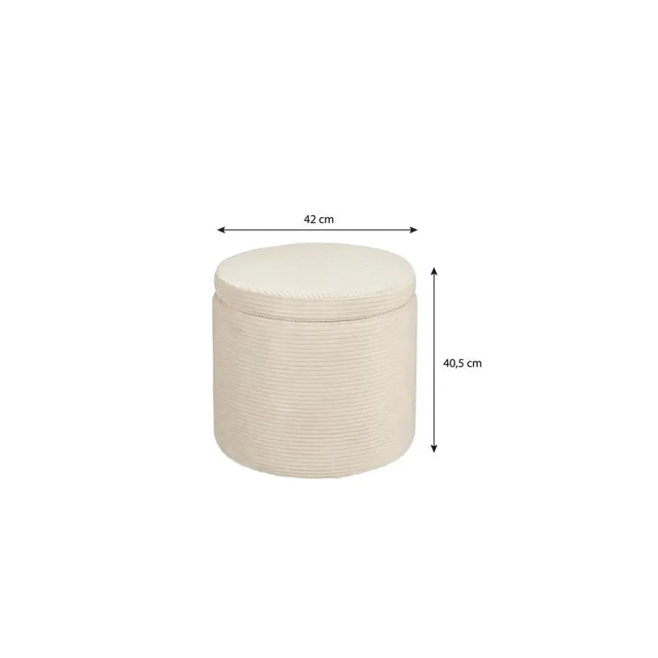 Mica Decorations Poef met Opbergruimte - H41 x Ø42 cm - Off-white