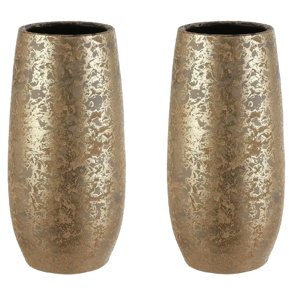 Mica Decorations Vaas - keramiek flakes motief goud - 17 x 35 cm