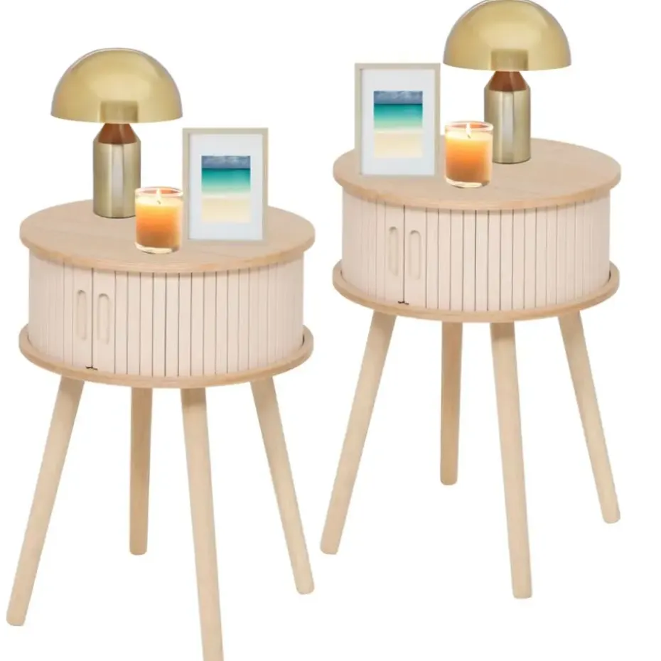 MISOU Nachtkastjes Juliet met Kastje - Set van 2 - Beige