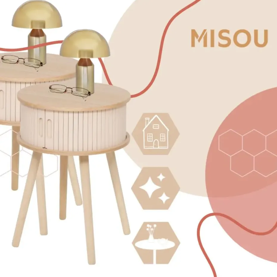 MISOU Nachtkastjes Juliet met Kastje - Set van 2 - Beige
