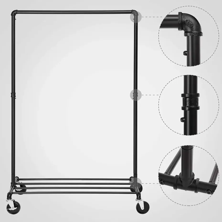 Mobiel kledingrek - 1 rail - zwart